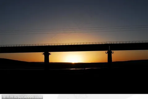 西藏风情-夕阳下的青藏铁路