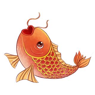 手绘烫金国潮中国风卡通锦鲤鱼金鱼插画装饰元素PSD设计素材
