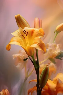 唯美百合花意境橘色背景