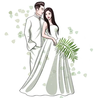 婚纱卡通人物婚礼白纱结婚婚纱摄影手绘