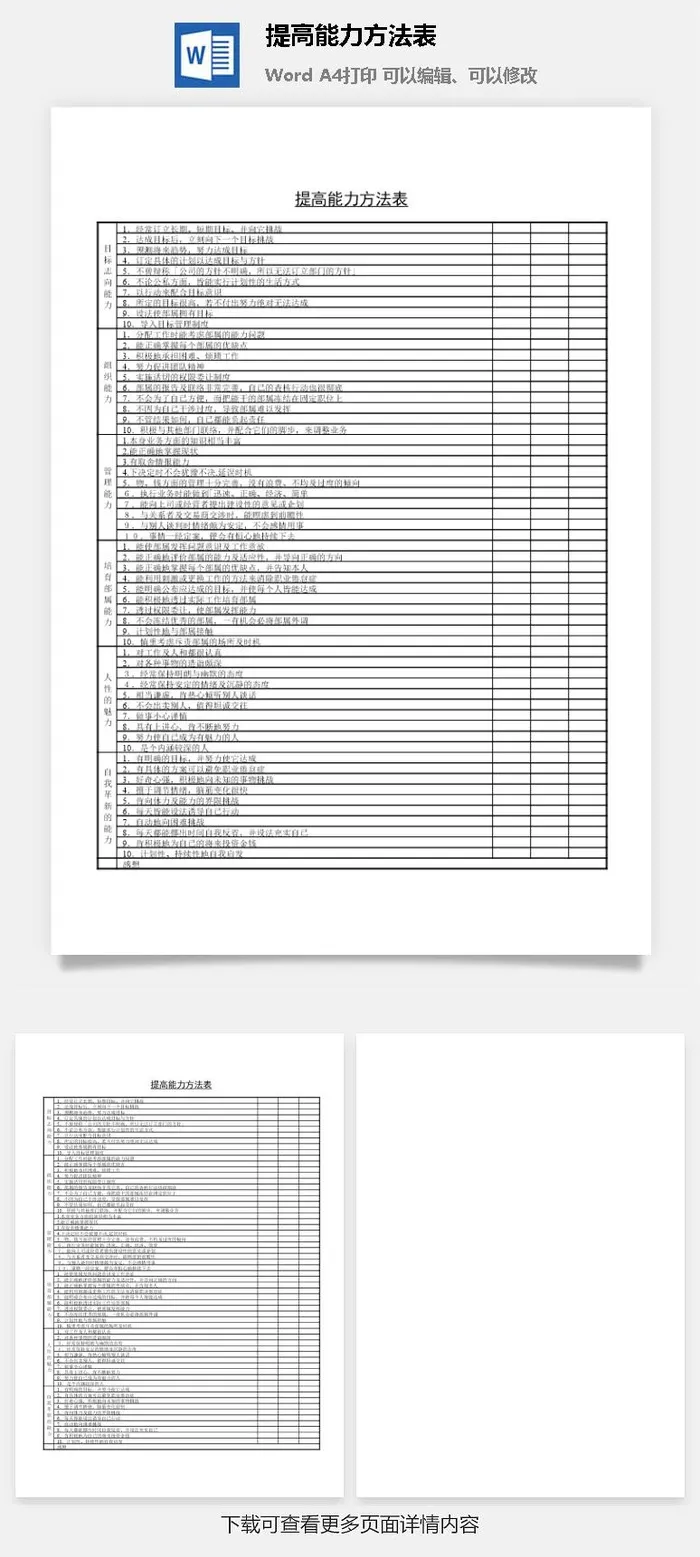 提高能力方法表word模板