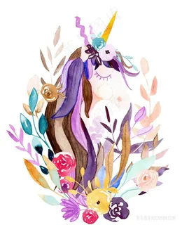 水彩手绘独角兽