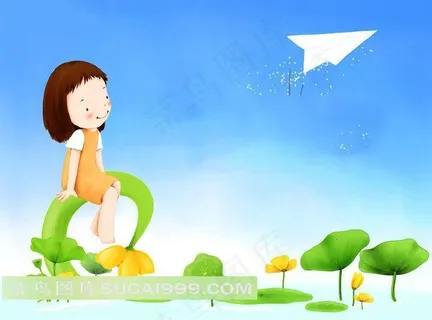 手绘坐着的女孩