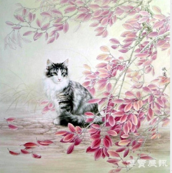 油画 小猫 风景 背景墙