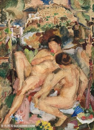 欧美现代绘画- 水彩裸体时尚艺术油画