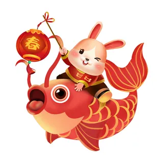 手绘2023兔年新年卡通兔子形象IP插画元素PSD设计素材png图案