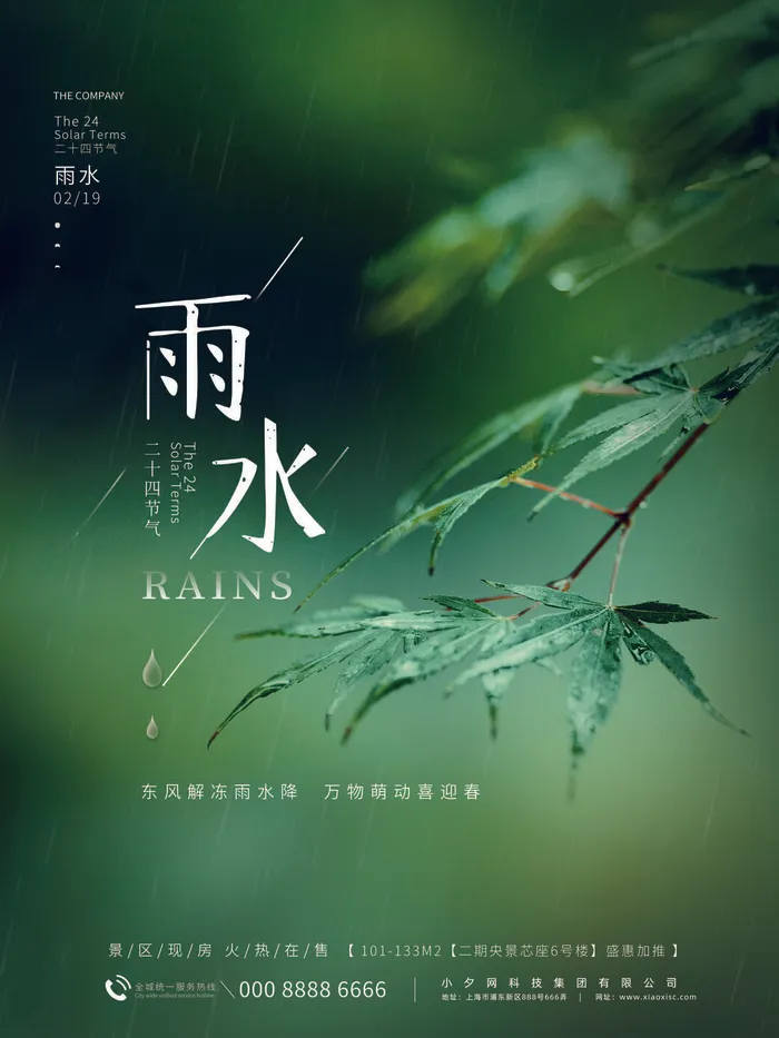 创意24节日二十四节气雨水春节春天宣传祝福海报模板PSD设计素材psd模版下载