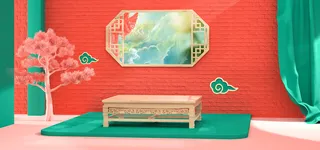 中国风国潮电商促销首页海报C4D背景图3D场景立体设计PSD素材模板