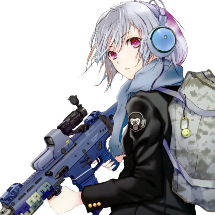 持枪耳机女孩人物卡通简笔素材