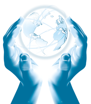 蓝色手捧地球发光