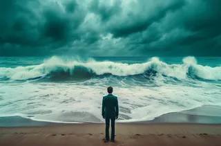 海滩被海浪覆盖，就像看到海洋一样，以怀旧意象的风格，cildo meireles，深蓝绿色和浅天蓝色，自然主义城市景观，joel robison，宾得 645n，transavanguardia摄影图