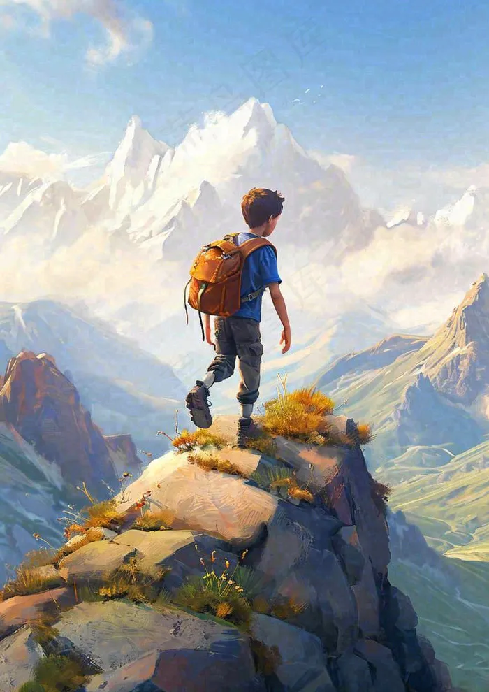 户外郊外徒步登山运动探险旅行手绘插画，健身健康(928x1312)