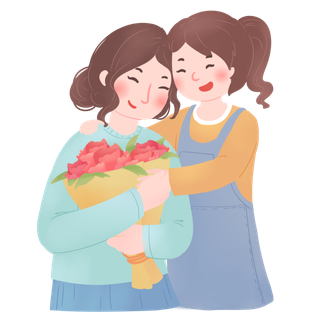 母亲节母女拥抱温馨场景插画
