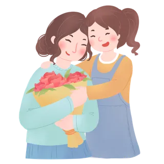 母亲节母女拥抱温馨场景插画