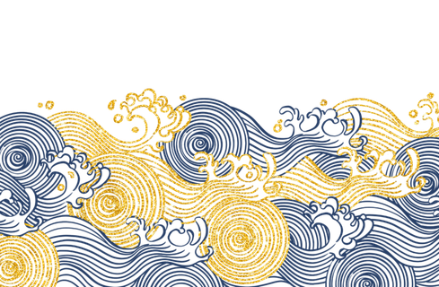 中国风鎏金浪花波浪背景免抠