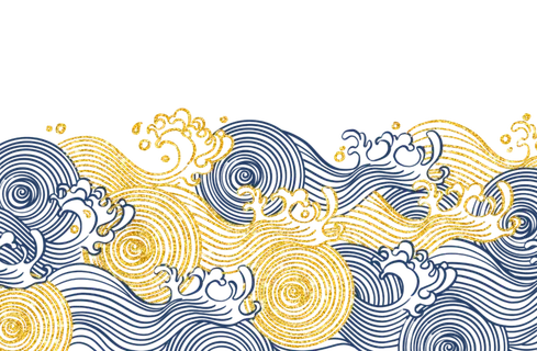 中国风鎏金浪花波浪背景免抠