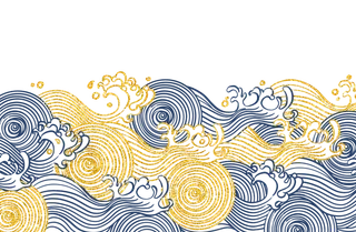 中国风鎏金浪花波浪背景免抠