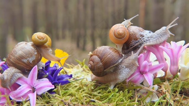 蜗牛, 软体动物, 无脊椎动物, 花朵, 花园, 花的