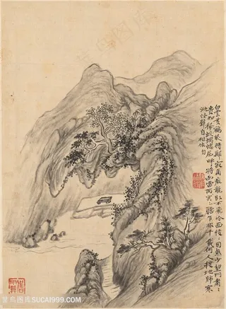 清代华喦山水图册白云寂雨图国画图片