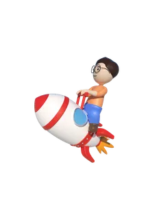 3D卡通骑着火箭的人免扣