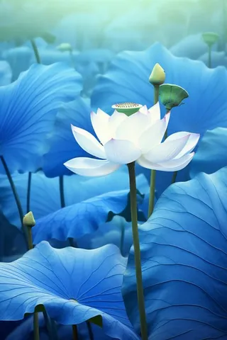 蓝色简约大气荷花意境背景