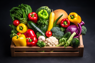 蔬菜木箱装满各种各样的蔬菜摄影图