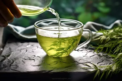 绿茶透明茶具摄影图