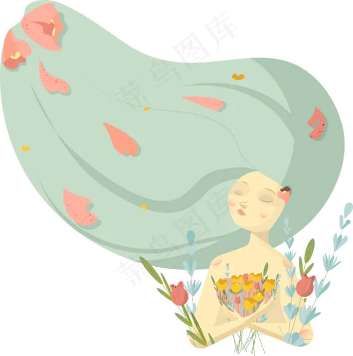 卡通插画少女免抠图片