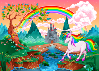 卡通彩虹与独角
