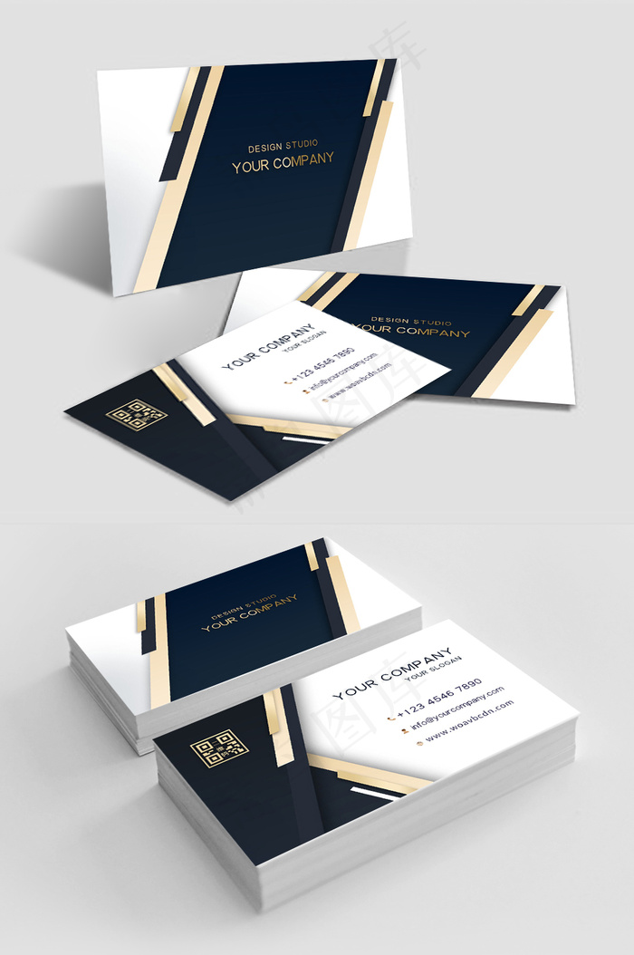 蓝色方块创意大气黑金商务名片