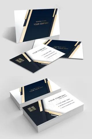 蓝色方块创意大气黑金商务名片