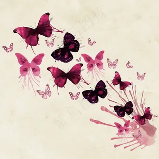 水彩蝴蝶墨迹背景图片