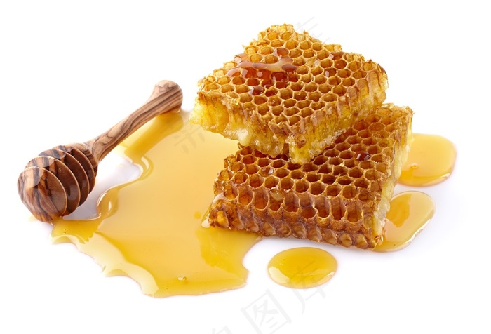 天然美味蜂巢蜜和蜂蜜棒高清图片