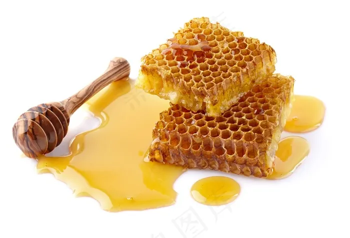天然美味蜂巢蜜和蜂蜜棒高清图片