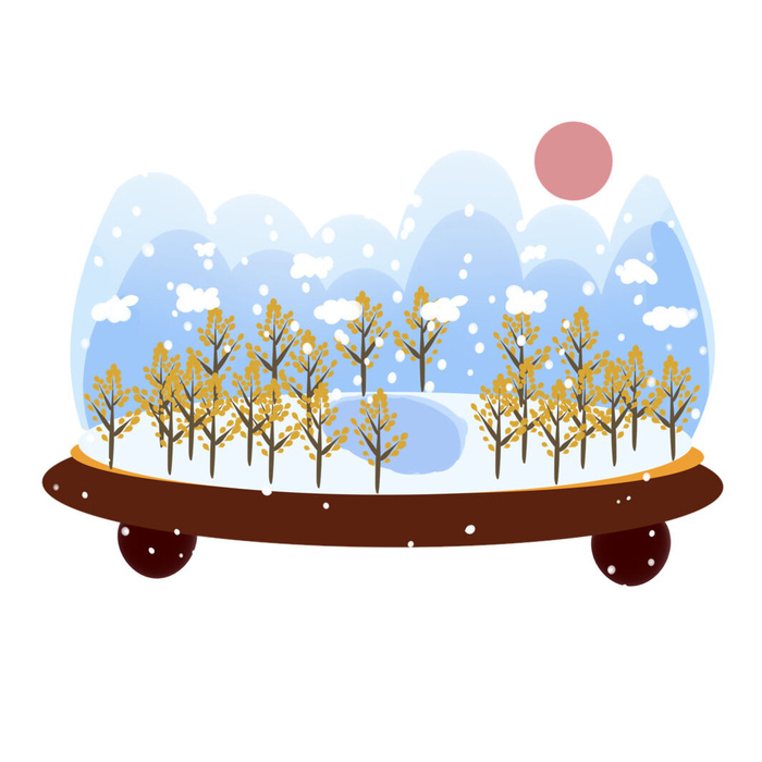 时尚微景观山水装饰庭院祥云中式国潮风插图插画元素素材设计模板