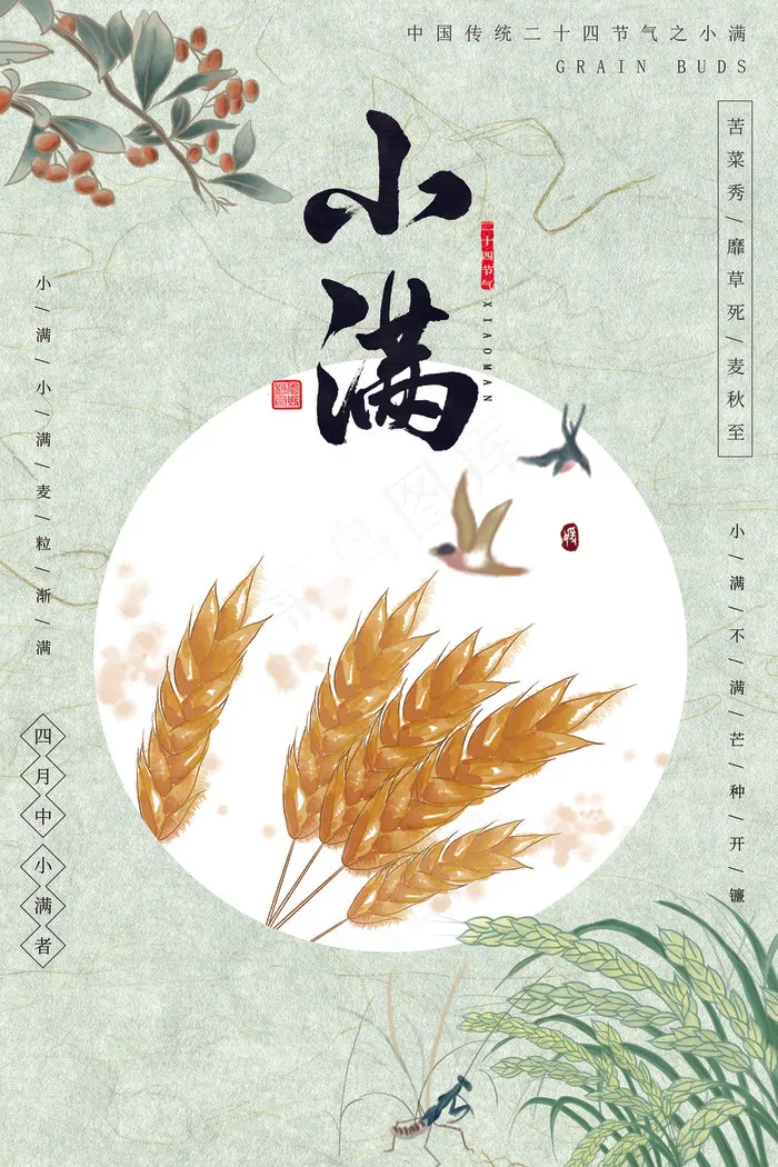 清新二十四节气小满节日海报psd模版下载