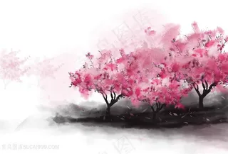 国画桃花风光图片