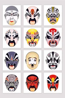 中国传统艺术国粹京剧戏曲川剧人物脸谱扁平化图案AI矢量设计素材