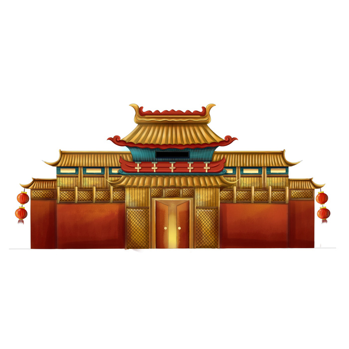 复古中国风国潮古建筑插画手绘高楼古塔PSD素材亭子png免抠图psd模版下载
