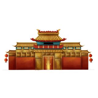 复古中国风国潮古建筑插画手绘高楼古塔PSD素材亭子png免抠图