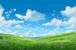 春天的蓝天白云草原很美背景图