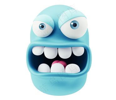 蓝色3d立体凶恶卡通表情高清图