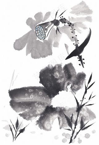 国画艺术水墨荷花图片