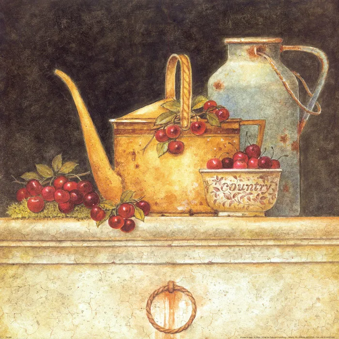 水果樱桃高清茶壶油画