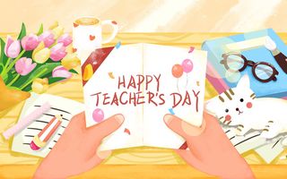 感恩贺卡教师节水彩插画