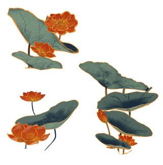 国潮中国风手绘荷花莲花荷叶莲藕植物花卉装饰插画PSD设计素材