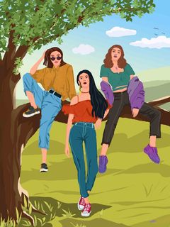 人物场景插画、时尚女孩