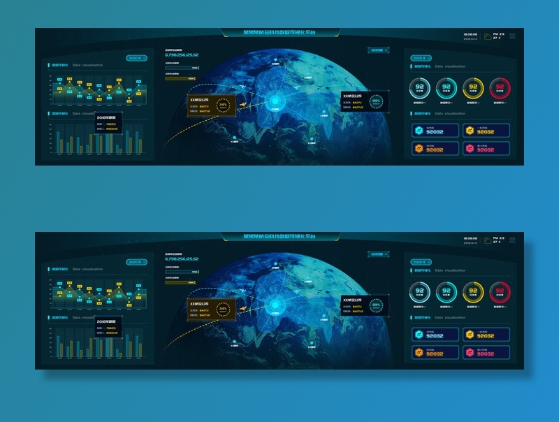 深色科技感酷炫可视化数据大屏仪表盘驾驶舱UI界面PSD模板素材psd模版下载