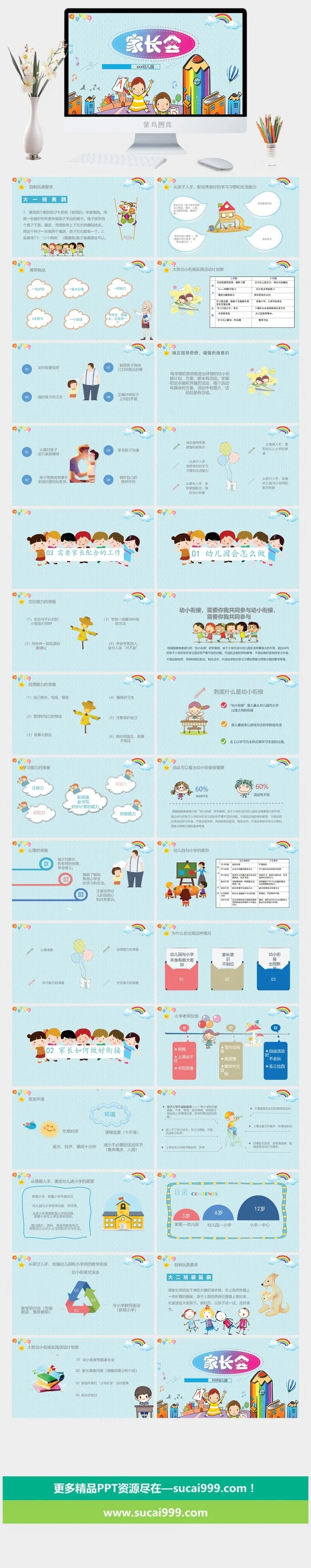 幼儿园大班幼小衔接家长会 高清 可修改 PPT 
