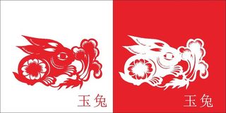 红色喜庆简约风春节窗花剪纸吉祥如意恭喜发财兔年大吉玉兔